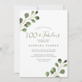 100e verjaardag eucalyptus eenvoudig elegant feest kaart (Voorkant)