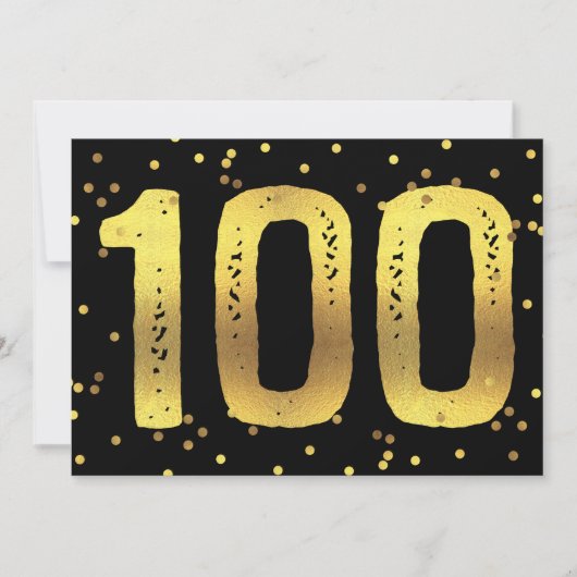 100e verjaardag Faux Gold Foil Confetti Black Kaart (Voorkant)