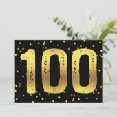 100e verjaardag Faux Gold Foil Confetti Black Kaart (Staand voorkant)