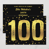 100e verjaardag Faux Gold Foil Confetti Black Kaart (Voorkant / Achterkant)