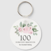 100e verjaardag Favor Pink Rose Eucalyptus Sleutelhanger (Achterkant)