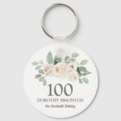 100e verjaardag Favor White Rose Eucalyptus Sleutelhanger (Achterkant)