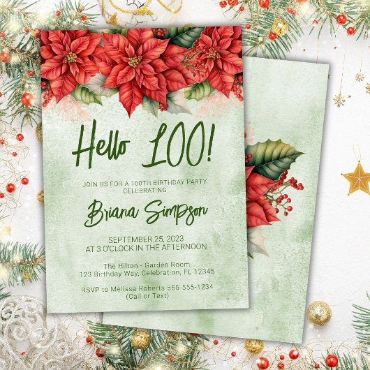 100e Verjaardag Feest Kerstbloemen Bloemen Bloemen Kaart