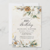 100e Verjaardag Feest Winter White Floral Greenery Kaart (Voorkant)
