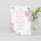 100e verjaardag Floral Blush Roos Waterverf Party Kaart (Staand voorkant)