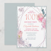 100e verjaardag Floral Blush Roos Waterverf Party Kaart (Voorkant / Achterkant)