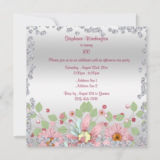 100e verjaardag Floral Display & Diamonds Kaart (Achterkant)