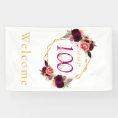 100e verjaardag florale geometrische witte Bourgog Spandoek (Horizontaal)