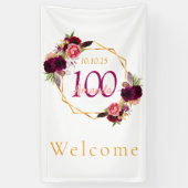 100e verjaardag florale geometrische witte Bourgog Spandoek (Verticaal)