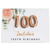 100e verjaardag florale roos goud eucalyptusnaam groot cadeauzakje (Voorkant)