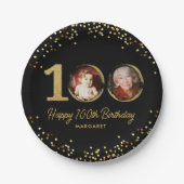 100e verjaardag foto Elegant zwart goud glitter Papieren Bordje (Voorkant)