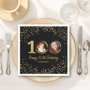 100e verjaardag foto Elegant zwart goud glitter Servet