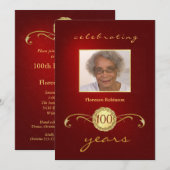 100e verjaardag Foto-uitnodigingen - Rood Kaart (Voorkant / Achterkant)