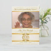 100e verjaardag - Fotouitnodiging voor ivoor Damas Kaart (Staand voorkant)