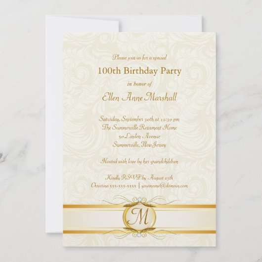 100e verjaardag - Fotouitnodiging voor ivoor Damas Kaart (Achterkant)