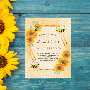 100e verjaardag gele rustige zonnebloemen uitnodig briefkaart