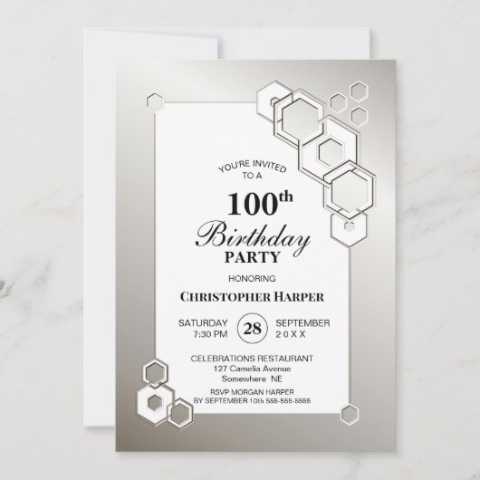 100e verjaardag Geometrisch Zilveren Feest Kaart (Voorkant)