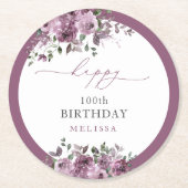 100e verjaardag gepersonaliseerde elegante Paarse  Ronde Kartonnen Onderzetter (Voorkant)