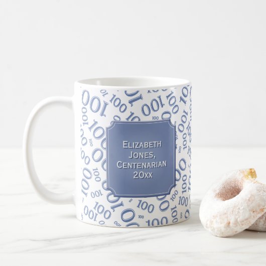 100e Verjaardag Gift Blauw Willekeurig Getal Patro Koffiemok (Met donut)