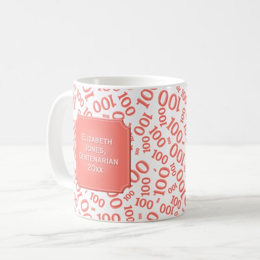 100e Verjaardag Gift Coral Random Number Pattern Koffiemok (Voorkant links)