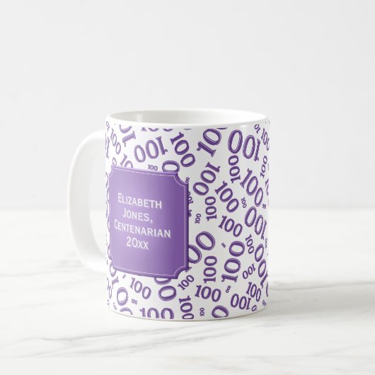 100e Verjaardag Gift Paarse Random Number Pattern Koffiemok (Voorkant links)