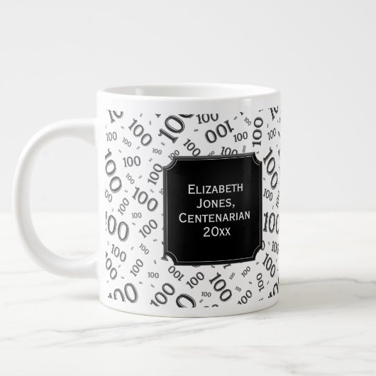 100e Verjaardag Gift Zwart Willekeurig Getal Patro Grote Koffiekop (Links)
