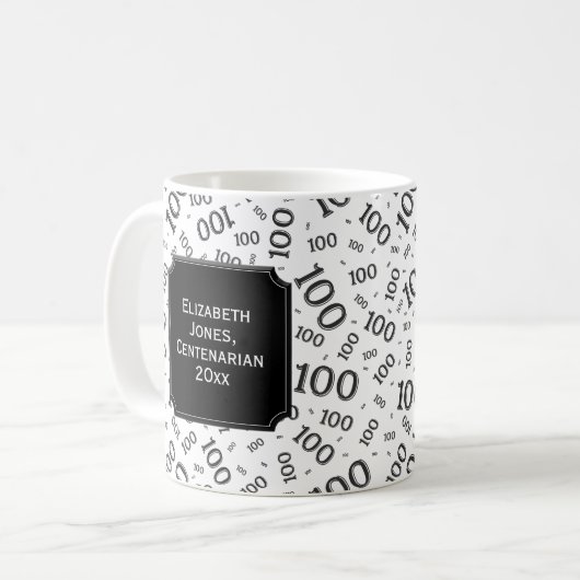 100e Verjaardag Gift Zwart Willekeurig Getal Patro Koffiemok (Voorkant links)