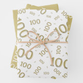 100e verjaardag Gold en White Number Pattern 100 Inpakpapier Vel (In situ)