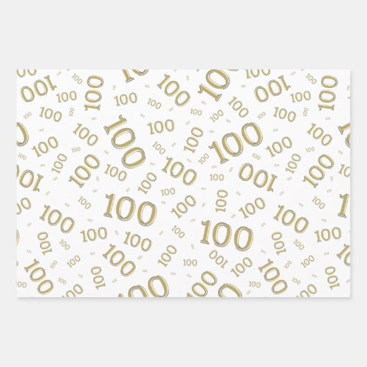 100e verjaardag Gold en White Number Pattern 100 Inpakpapier Vel (Voorkant)