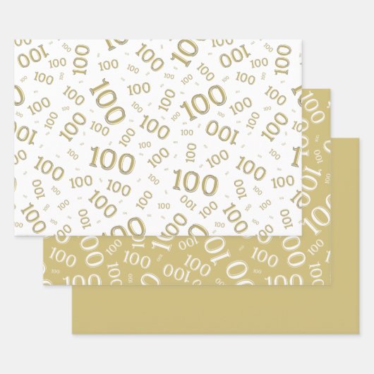 100e verjaardag Gold en White Number Pattern 100 Inpakpapier Vel (Set)