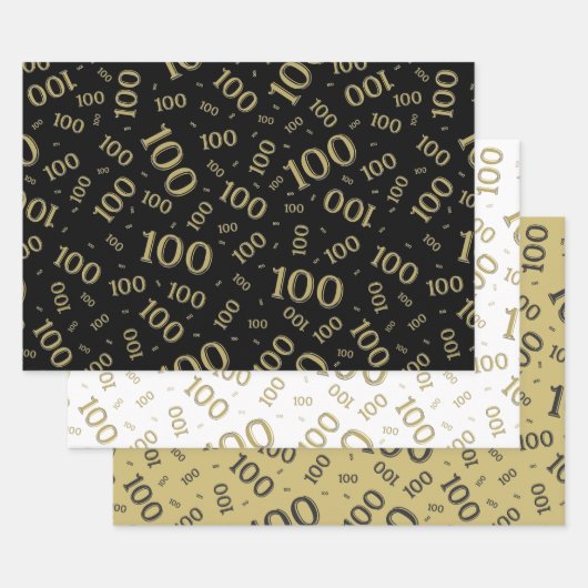 100e verjaardag Gold en zwart nummer 100 Inpakpapier Vel (Set)