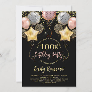 100e verjaardag Gold Glitter Balloons Black Kaart