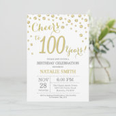 100e verjaardag Gold Glitter Diamond Uitnodiging (Staand voorkant)