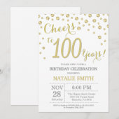 100e verjaardag Gold Glitter Diamond Uitnodiging (Voorkant / Achterkant)