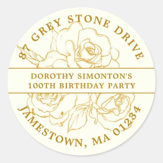 100e verjaardag Gold Roos retour adreslabel Ronde Sticker (Voorkant)