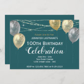 100e verjaardag Gold Silver Glitter-ballonnen Kaart (Voorkant / Achterkant)