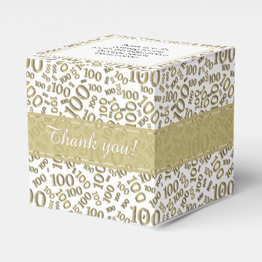 100e verjaardag Gold/White Random Number Pattern Bedankdoosjes (Voorkant Zijde)