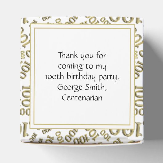 100e verjaardag Gold/White Random Number Pattern Bedankdoosjes (Bovenkant)