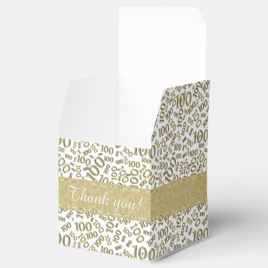 100e verjaardag Gold/White Random Number Pattern Bedankdoosjes (Geopend)