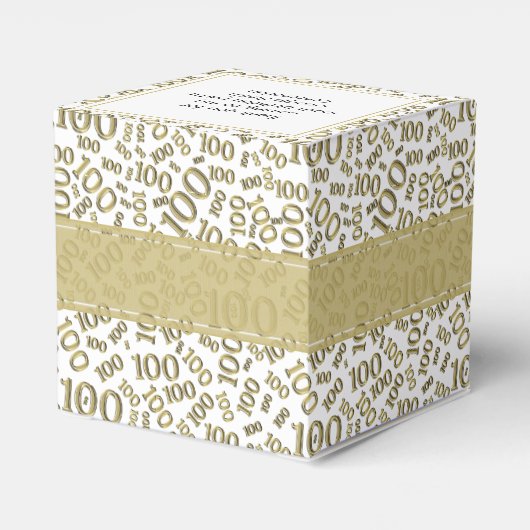 100e verjaardag Gold/White Random Number Pattern Bedankdoosjes (Achterkant)