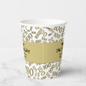 100e verjaardag Gold/White Random Number Pattern Papieren Bekers (Rechts)