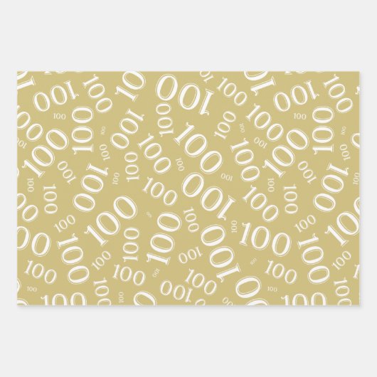 100e verjaardag Goud en Wit Nummerpatroon 100 Inpakpapier Vel (Voorkant 2)