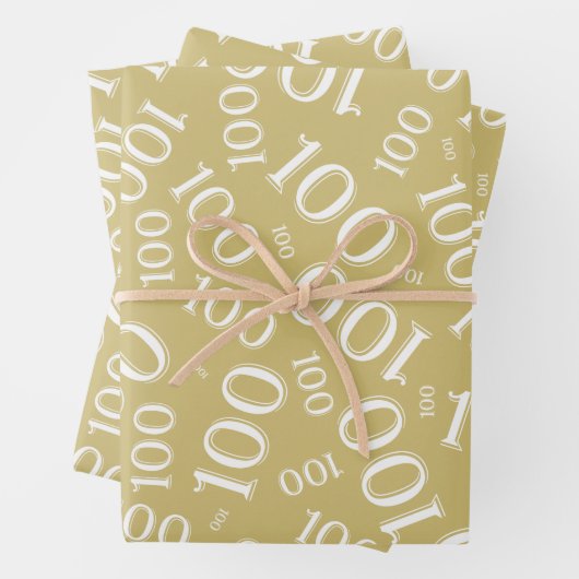 100e verjaardag Goud en Wit Nummerpatroon 100 Inpakpapier Vel (In situ)