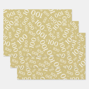 100e verjaardag Goud en Wit Nummerpatroon 100 Inpakpapier Vel