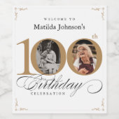 100e verjaardag Goud Wit Kalligrafie Aangepaste Fo Wijn Etiket (Enkel label)