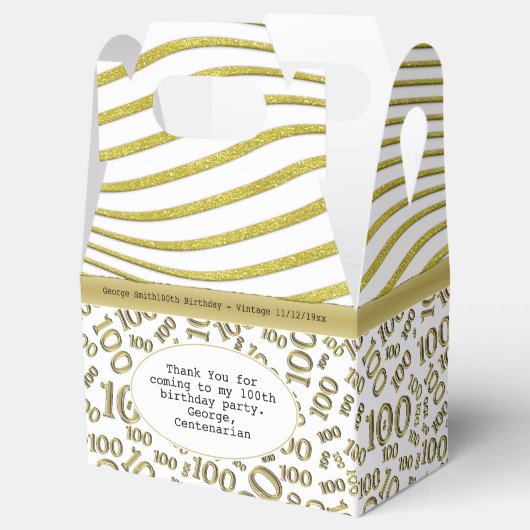 100e verjaardag Goud/Wit Nummerpatroon Bedankdoosjes (Geopend)