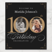 100e verjaardag Goud Zwart Kalligrafie Aangepaste Wijn Etiket (Enkel label)