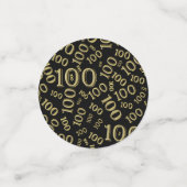 100e Verjaardag Goud/Zwart Verspreid getal Patroon Confetti (Kleine voorkant)