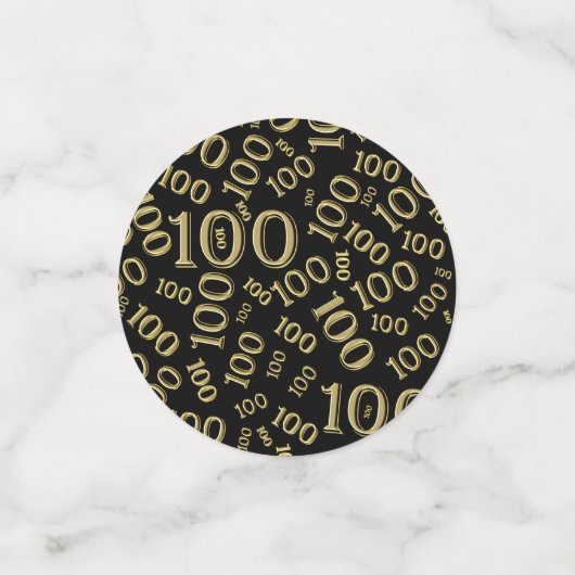 100e Verjaardag Goud/Zwart Verspreid getal Patroon Confetti (Kleine voorkant)