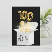 100e verjaardag goudballonnen in witte doos kaart (Staand voorkant)